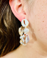 Natural boho earrings with cowrie shells and pearl-like beads