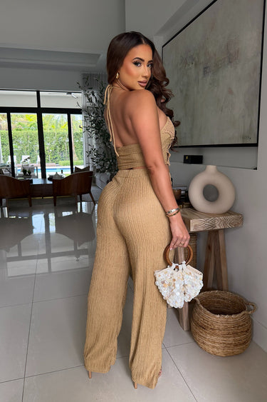 Crochet Luxe Halter Pant Set - Mocha