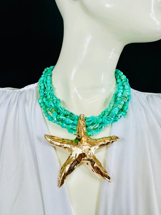 Starfish Seashell Statement Necklace (turquoise)