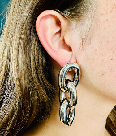 Elegant silver link hoop earrings for women