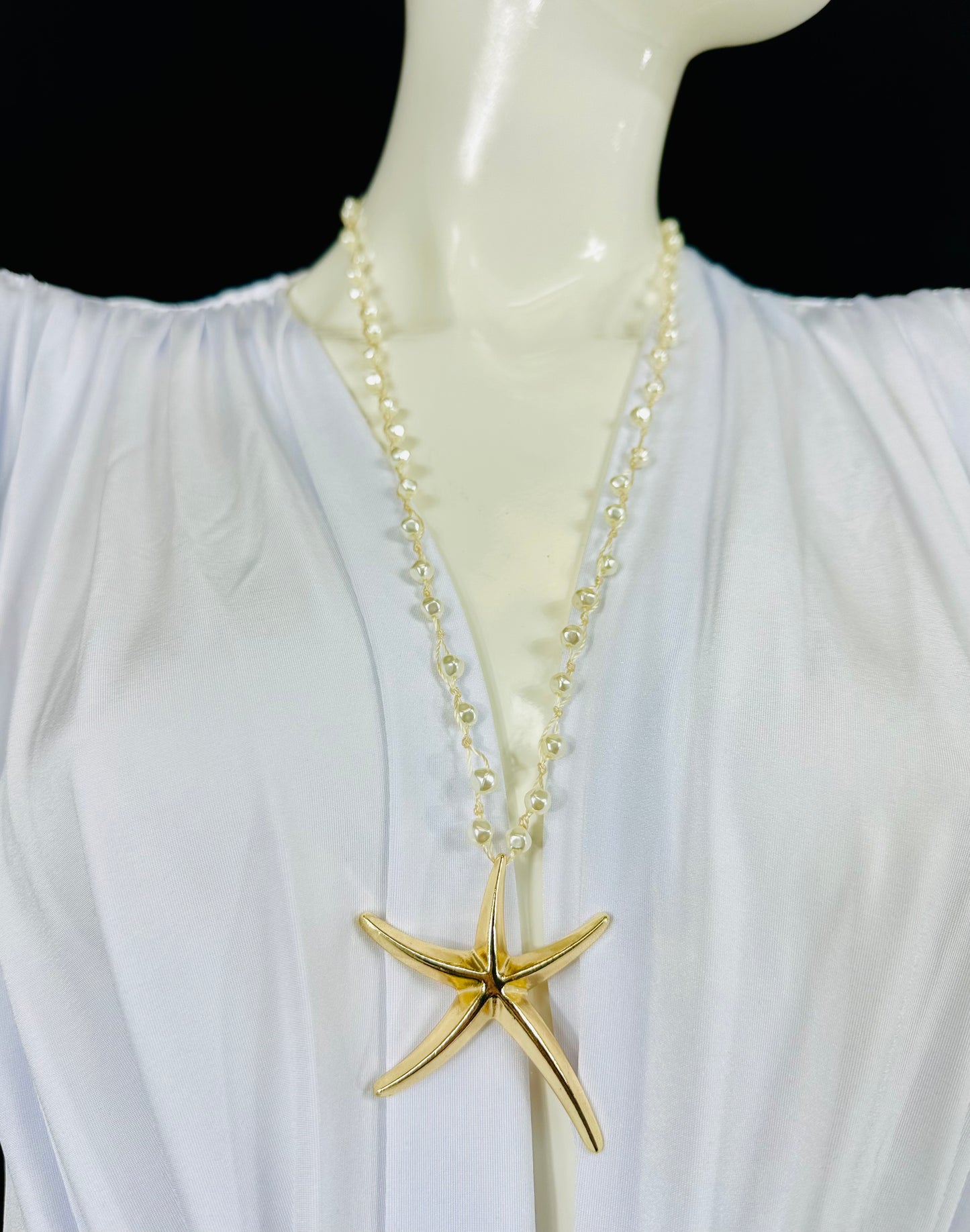 Coastal Star Long Necklace (cream)