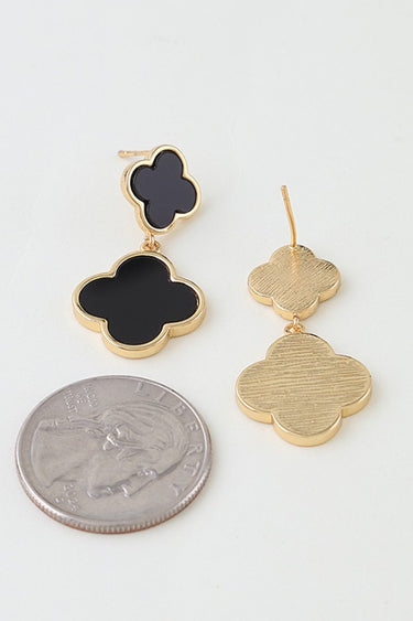 Black Double Clover Drop Earrings