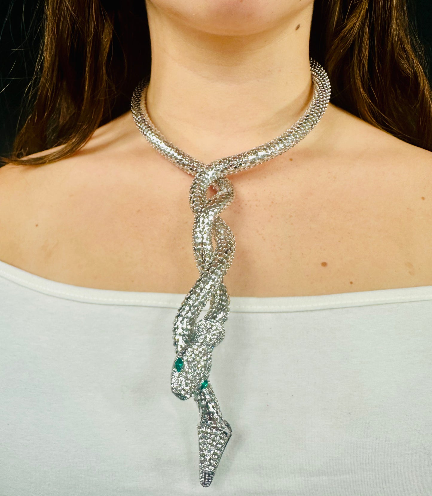 Serpentine Crystal 
Necklace Set(Silver)