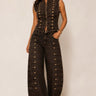 Espresso denim vest and wide-leg jean set, full view