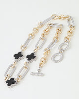 Beaded Two-Tone Cubic Zirconia Clover Chain Necklace