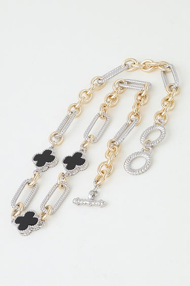 Beaded Two-Tone Cubic Zirconia Clover Chain Necklace