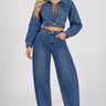 Denim Muse Two-Piece Jacket & Barrel Jeans Set- Medium Denim Blue