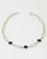 Beaded Two-Tone Cubic Zirconia Clover Chain Necklace