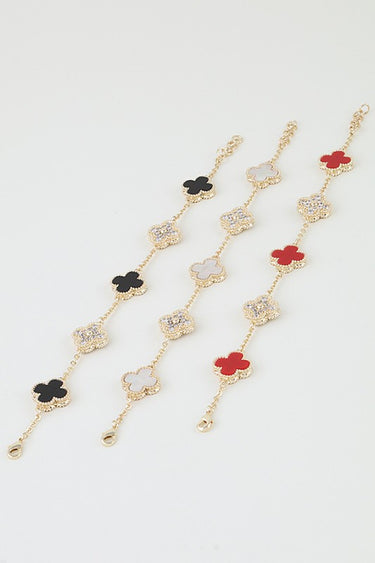 Cubic Zirconia Marble Stone Clover Charm Bracelet | Palazzo Couture