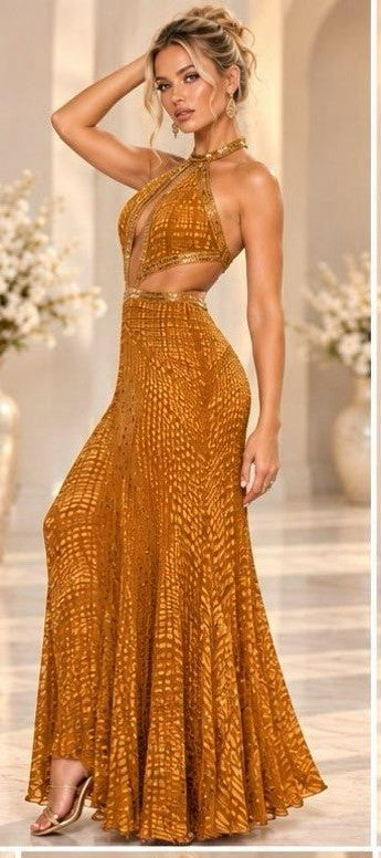 Sequin Mock Neck Maxi Dress (Black) - Palazzo Couture Online