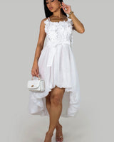 Ethereal Blossom High-Low Dress – White