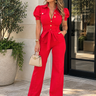 Crystal Collar Halter Denim Jumpsuit - Blue | Women's