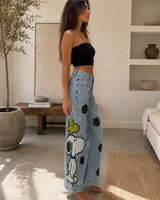 Snoopy Graphic Stretch Wide-Leg Jeans | Palazzo Couture