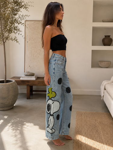 Snoopy Graphic Stretch Wide-Leg Jeans | Palazzo Couture