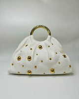 White woven summer tote bag with soft straw-textured finish