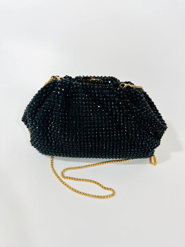 Luxe evening clutch in black with bead embellishments