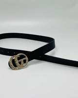 Black rhinestone belt with buckle detail for styling dresses