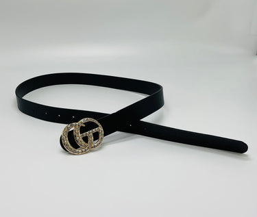 Black rhinestone belt with buckle detail for styling dresses