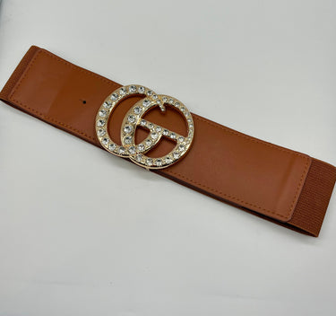 Paris Monogram Rhinestones Elastic Belt (Camel)