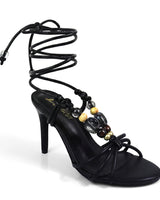 Assa Lace-Up Beaded Heels Black
