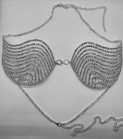 Sexy  Rhinestones Bra (Silver)