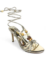 Assa Lace-Up Beaded Heels Gold