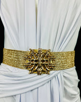 Wide gold belt with sculpted design for women’s outfits