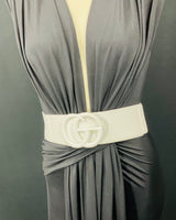 White elastic belt with rhinestone GO buckle