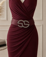 Rhinestone GO Charm Elastic Belt (Cognac)