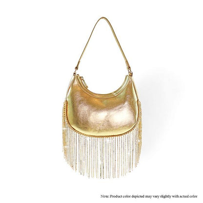 Cascade Elegance Fringed Handbag (Gold)