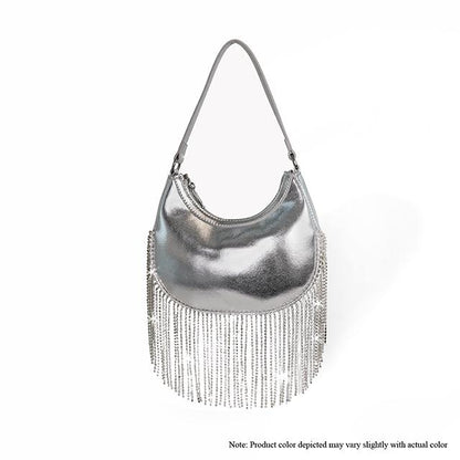 Cascade Elegance Fringed Handbag (Silver)
