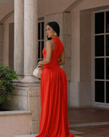 Sculpted Flow Maxi Dress - Tomato Cherry