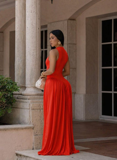 Sculpted Flow Maxi Dress - Tomato Cherry