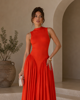 Sculpted Flow Maxi Dress - Tomato Cherry