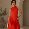 Sculpted Flow Maxi Dress - Tomato Cherry