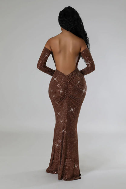 Shine The Night Dress  (Brown)