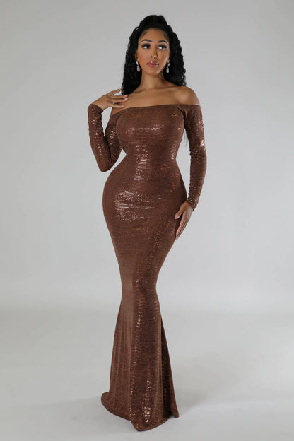 Shine The Night Dress  (Brown)