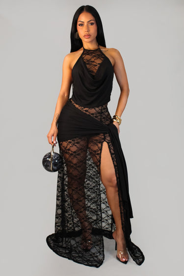 lace illusion maxi dress La Femme 31717 - Long Lace/Tulle A-line Dress
