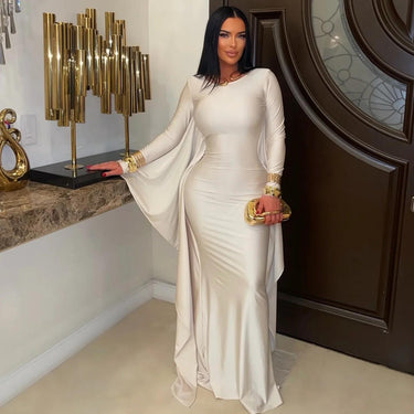 Sculpted Elegance Cape Sleeve Maxi Dress