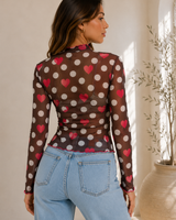 Midnight Romance Heart Print Mesh Top
