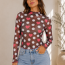 Midnight Romance Heart Print Mesh Top