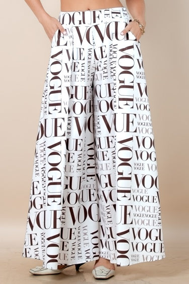 Vogue Print White Palazzo Pants