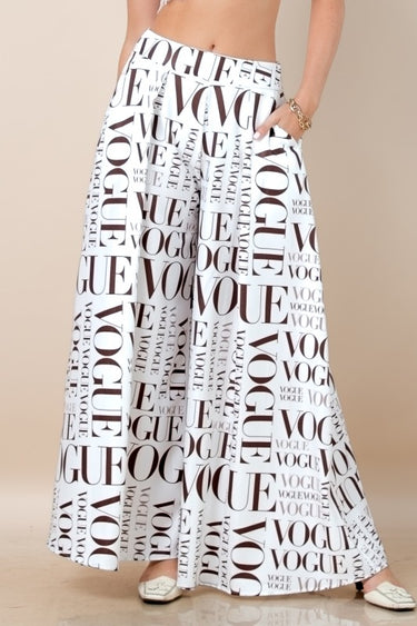 Vogue Print White Palazzo Pants