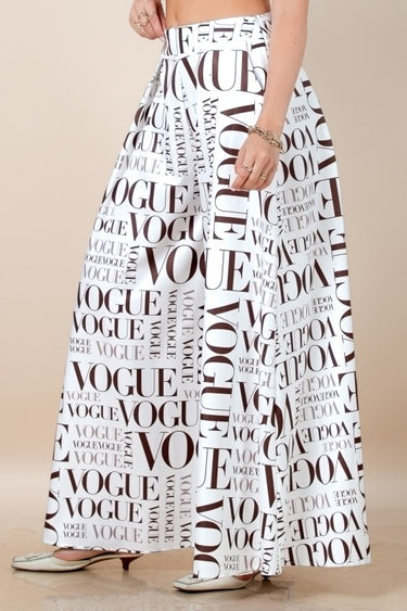 Vogue Print White Palazzo Pants