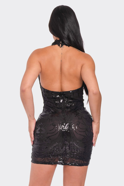 Fell From Heaven Sequin Crochet Mini Dress ( Black)