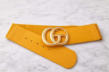 Rhinestone GO Charm Elastic Belt (Cognac)