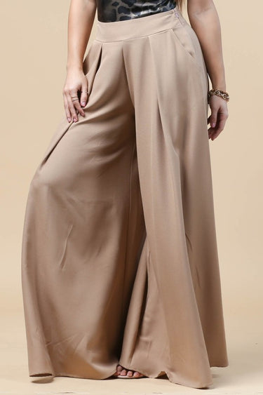 Solid Wide Off Mocha Palazzo Pants