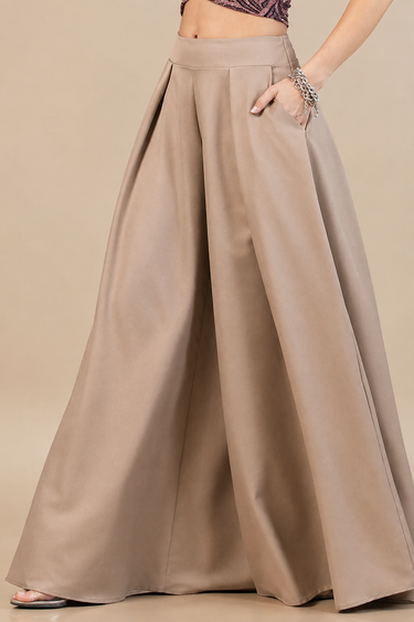 Solid Wide Off Mocha Palazzo Pants