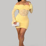 Luxe Lace Illusion Off-Shoulder Mini Dress - Yellow