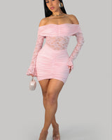 Luxe Lace Illusion Off-Shoulder Mini Dress - Pink